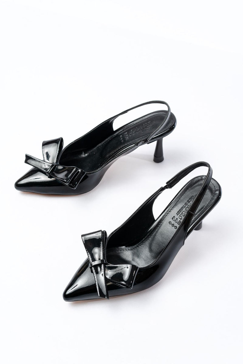 Escarpins femme INF-4501 vernis ouverts à l’arrière avec nœud – Talon 9 cm