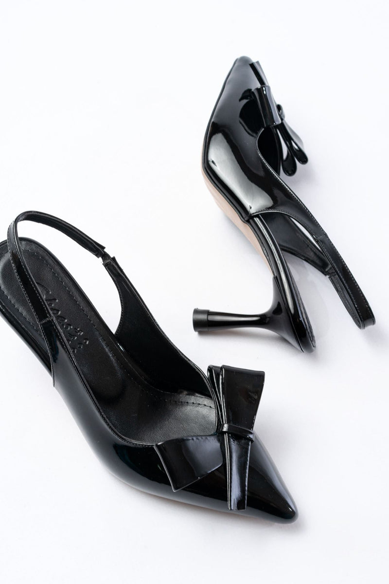 Escarpins femme INF-4501 vernis ouverts à l’arrière avec nœud – Talon 9 cm
