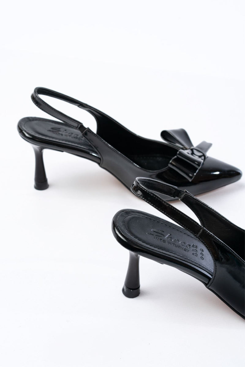 Escarpins femme INF-4501 vernis ouverts à l’arrière avec nœud – Talon 9 cm