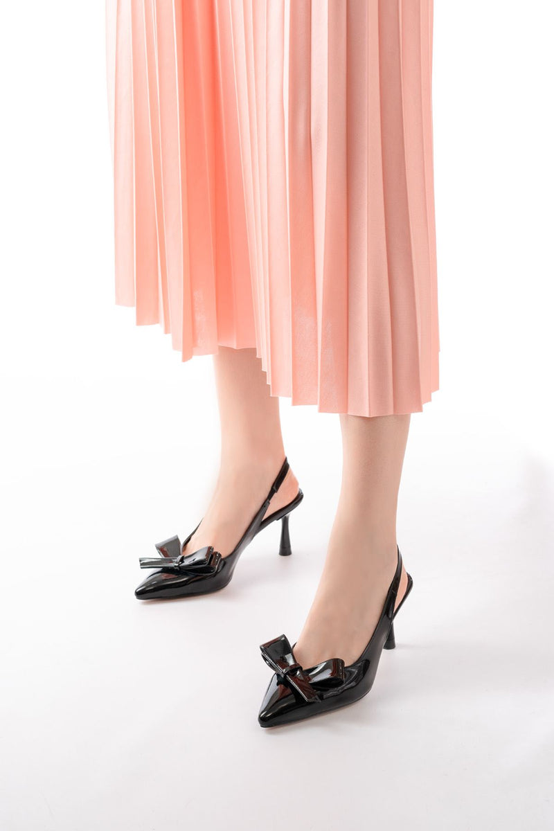 Escarpins femme INF-4501 vernis ouverts à l’arrière avec nœud – Talon 9 cm