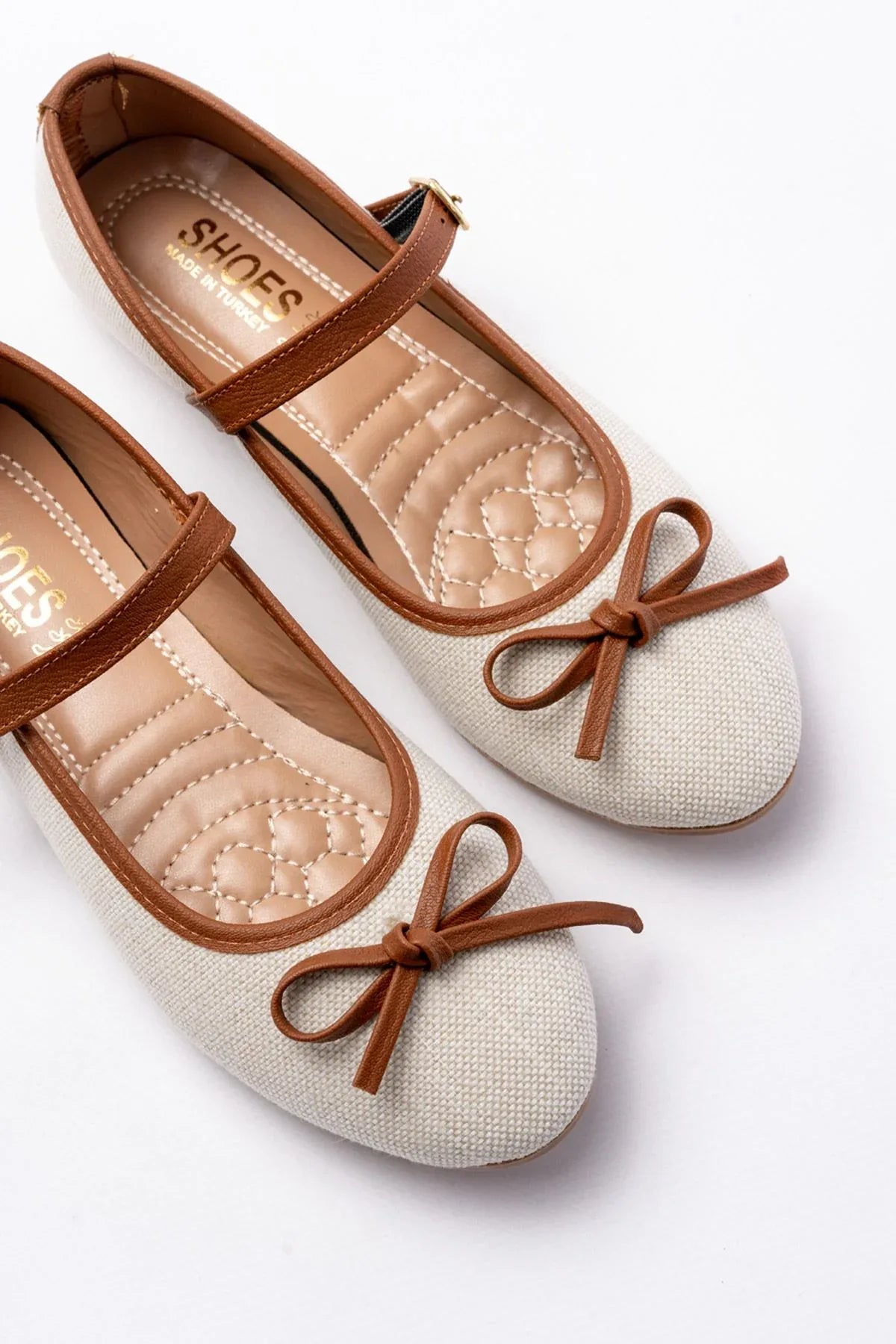 6321 Ballerines femme en tissu effet lin avec bride et boucle - Justyol