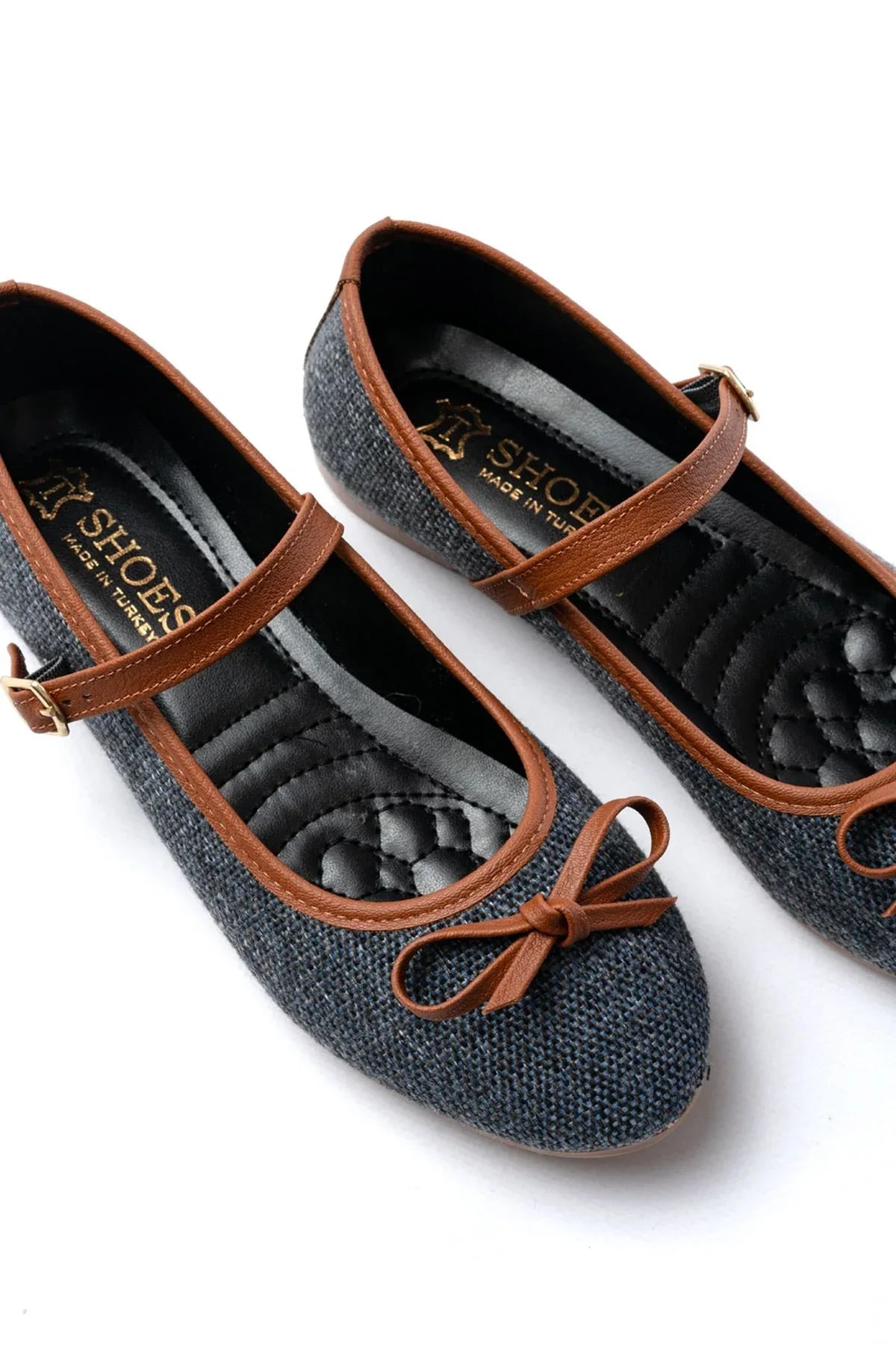 6321 Ballerines femme en tissu effet lin avec bride et boucle - Justyol