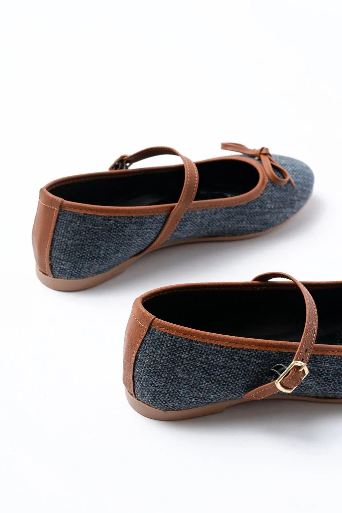 6321 Ballerines femme en tissu effet lin avec bride et boucle - Justyol