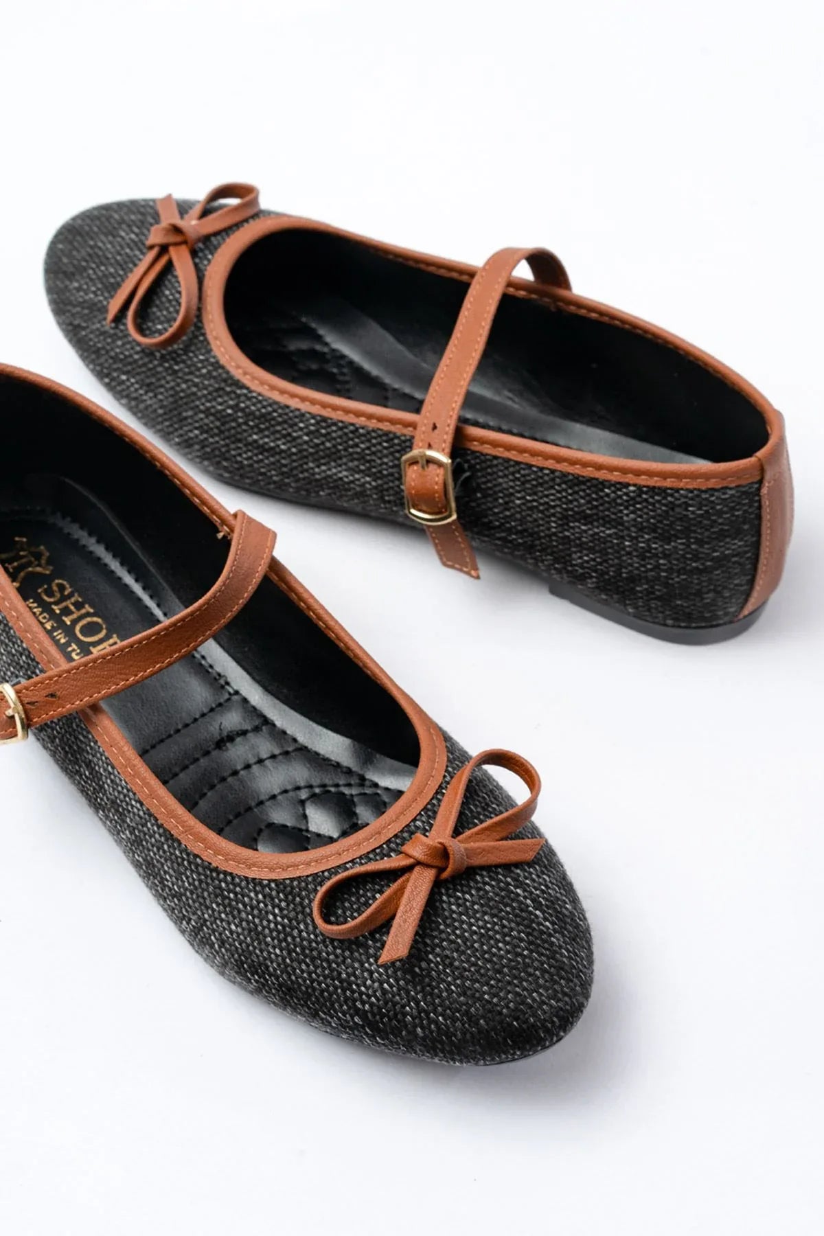 6321 Ballerines femme en tissu effet lin avec bride et boucle - Justyol