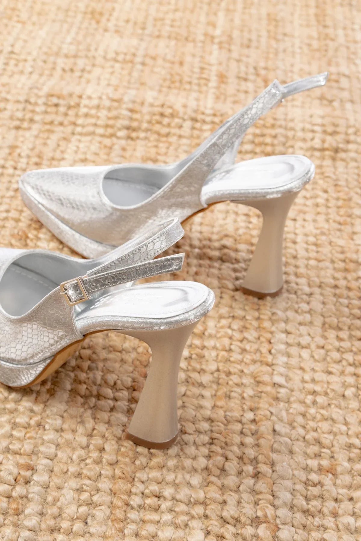 b-2101 Escarpins femme argentés à talon haut avec plateforme et bride arrière - Justyol