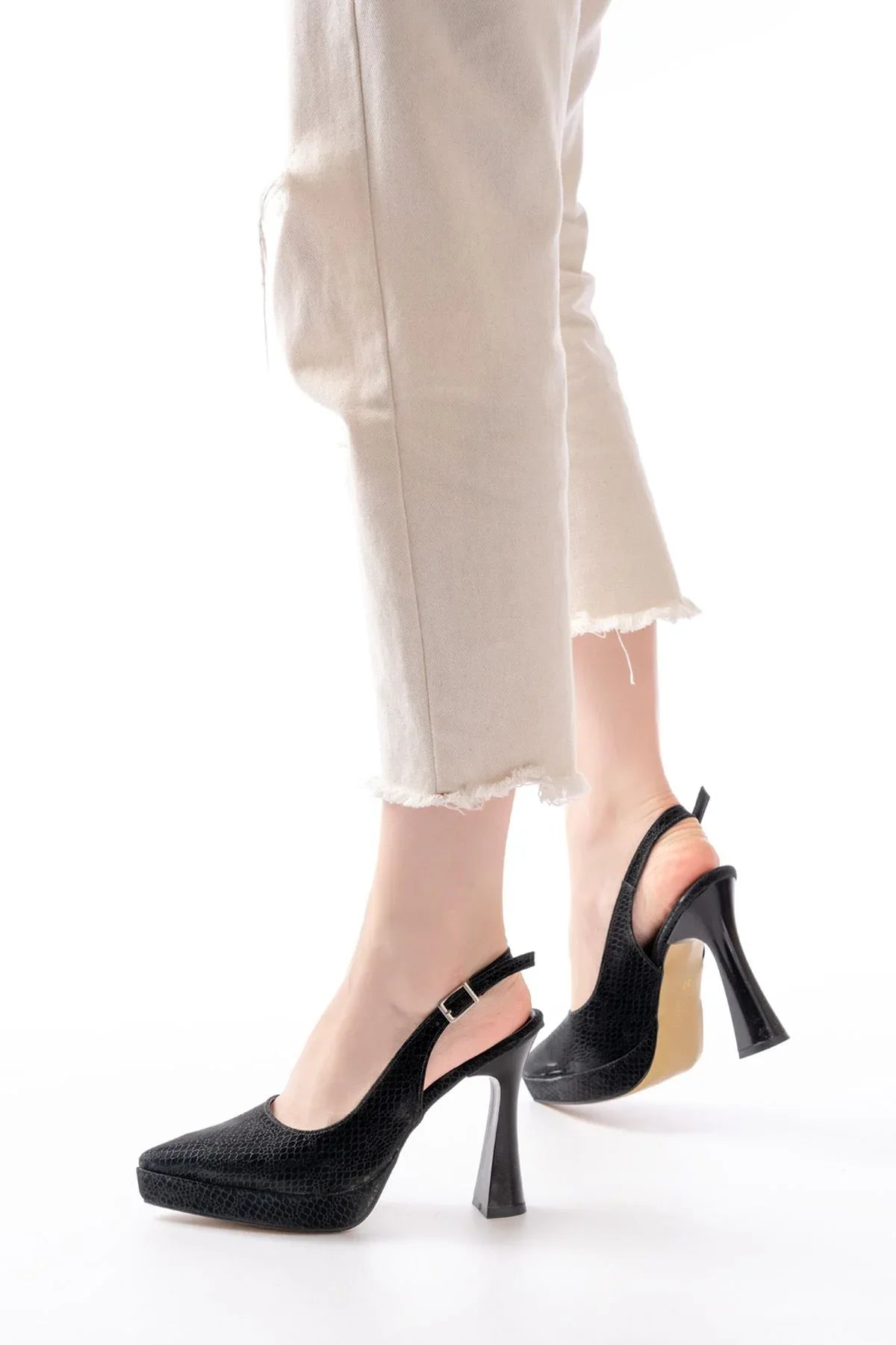 b-2101 Escarpins femme argentés à talon haut avec plateforme et bride arrière - Justyol