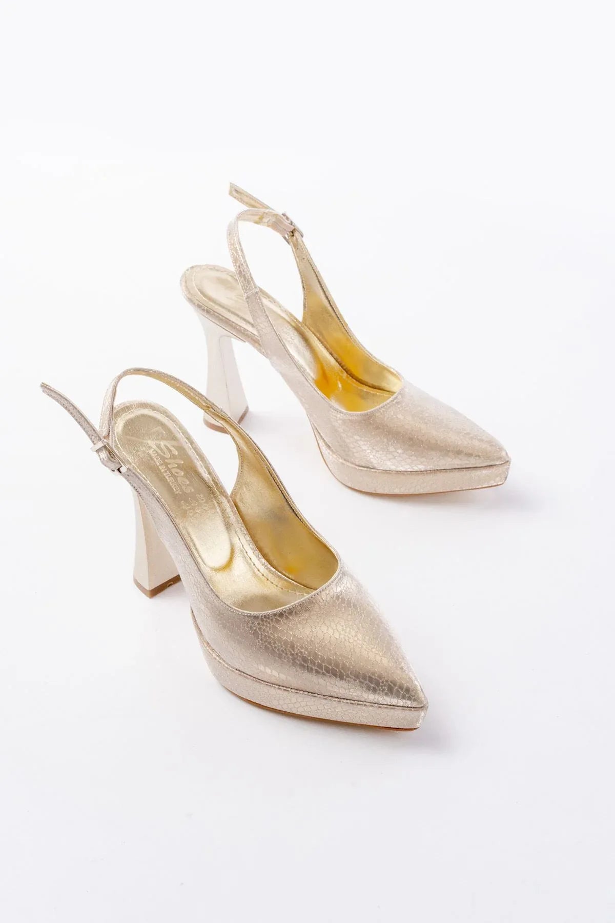b-2101 Escarpins femme argentés à talon haut avec plateforme et bride arrière - Justyol