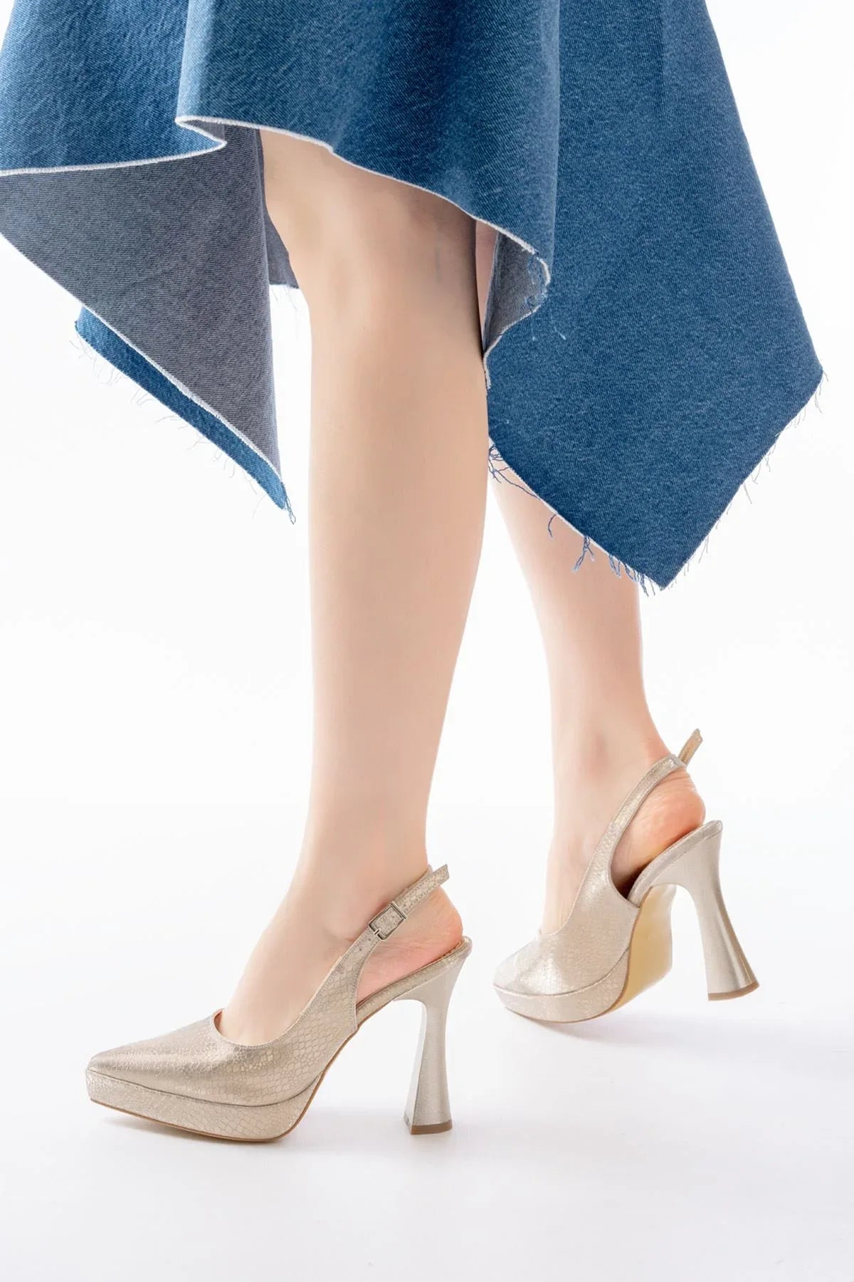 b-2101 Escarpins femme argentés à talon haut avec plateforme et bride arrière - Justyol