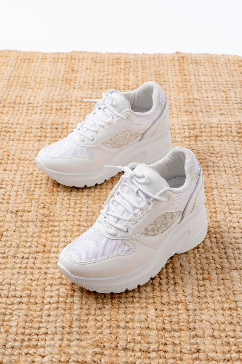 f-185Baskets Femme Été à Plateforme avec Strass