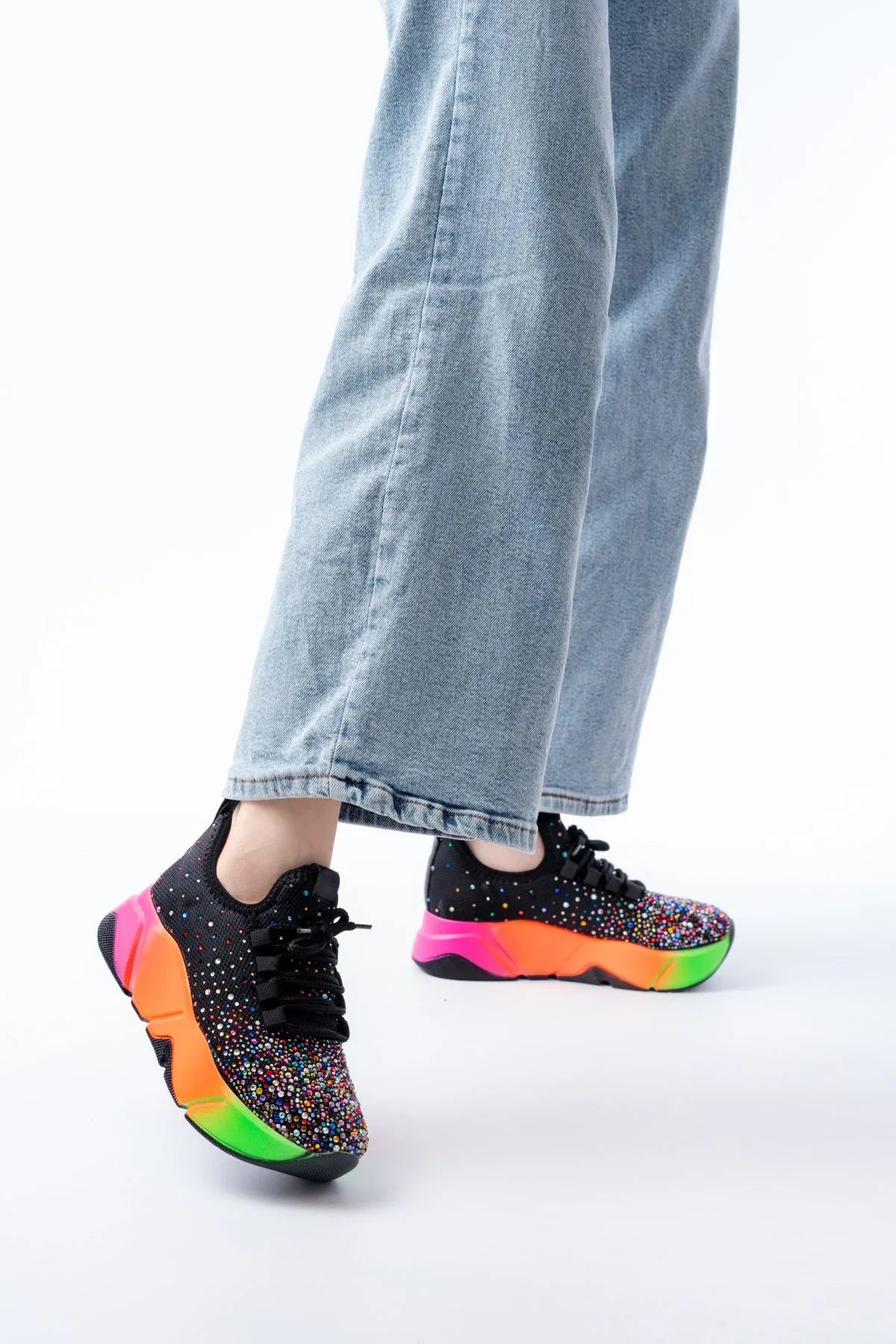 rs-403Baskets femme à lacets en maille avec détails argentés - Justyol