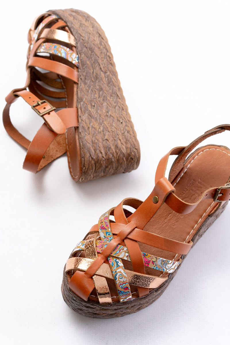 Sandales Compensées Femme en Cuir Véritable Orthopédiques 7 cm