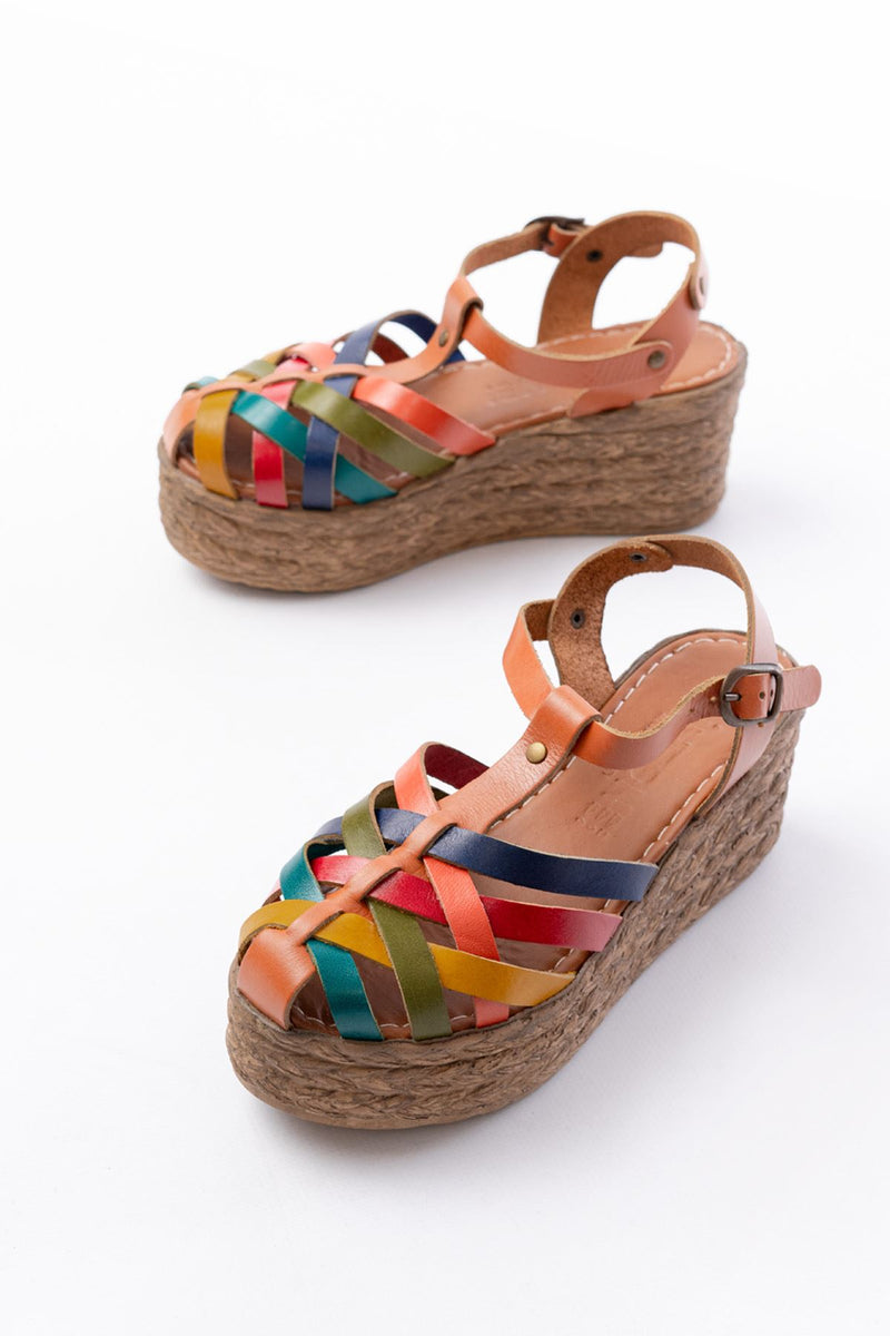Sandales Compensées Femme en Cuir Véritable Orthopédiques 7 cm