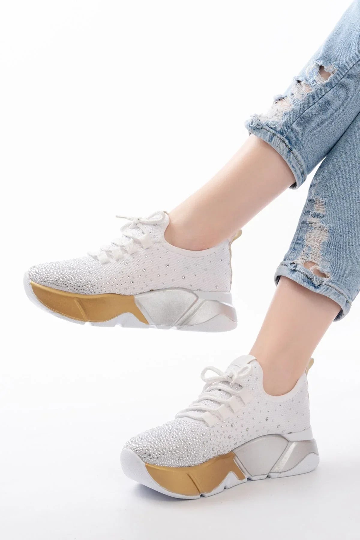 rs-403Baskets femme à lacets en maille avec détails argentés - Justyol