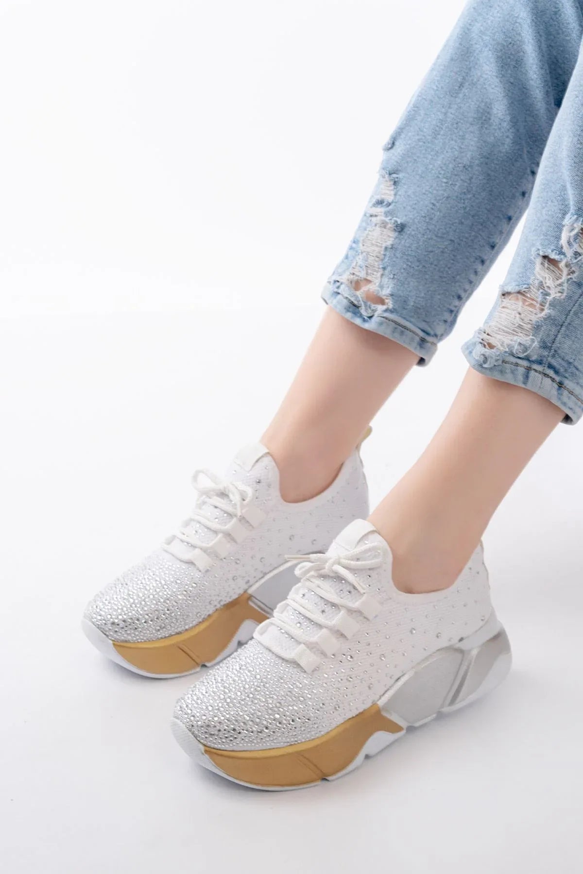 rs-403Baskets femme à lacets en maille avec détails argentés - Justyol