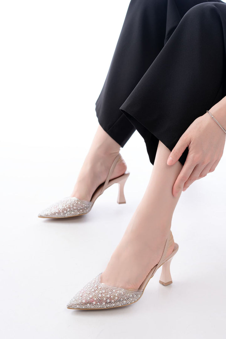 v-1005Escarpins Slingback à Talon avec Strass