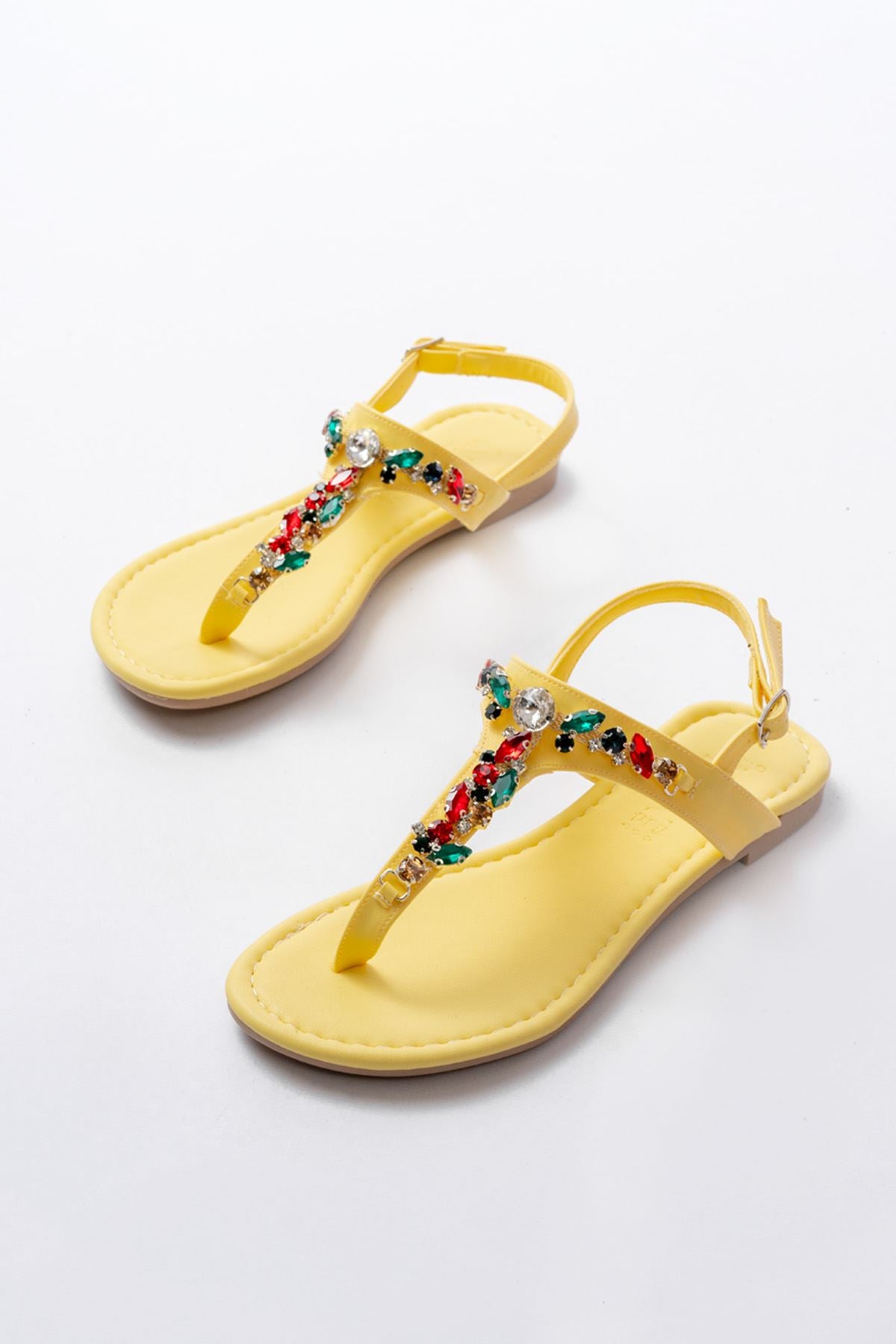 152 - 1110multi taşli parmak arasi kadin sandalet - Justyol