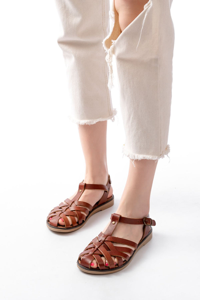 205-02 Sandales orthopédiques femme en cuir véritable marron