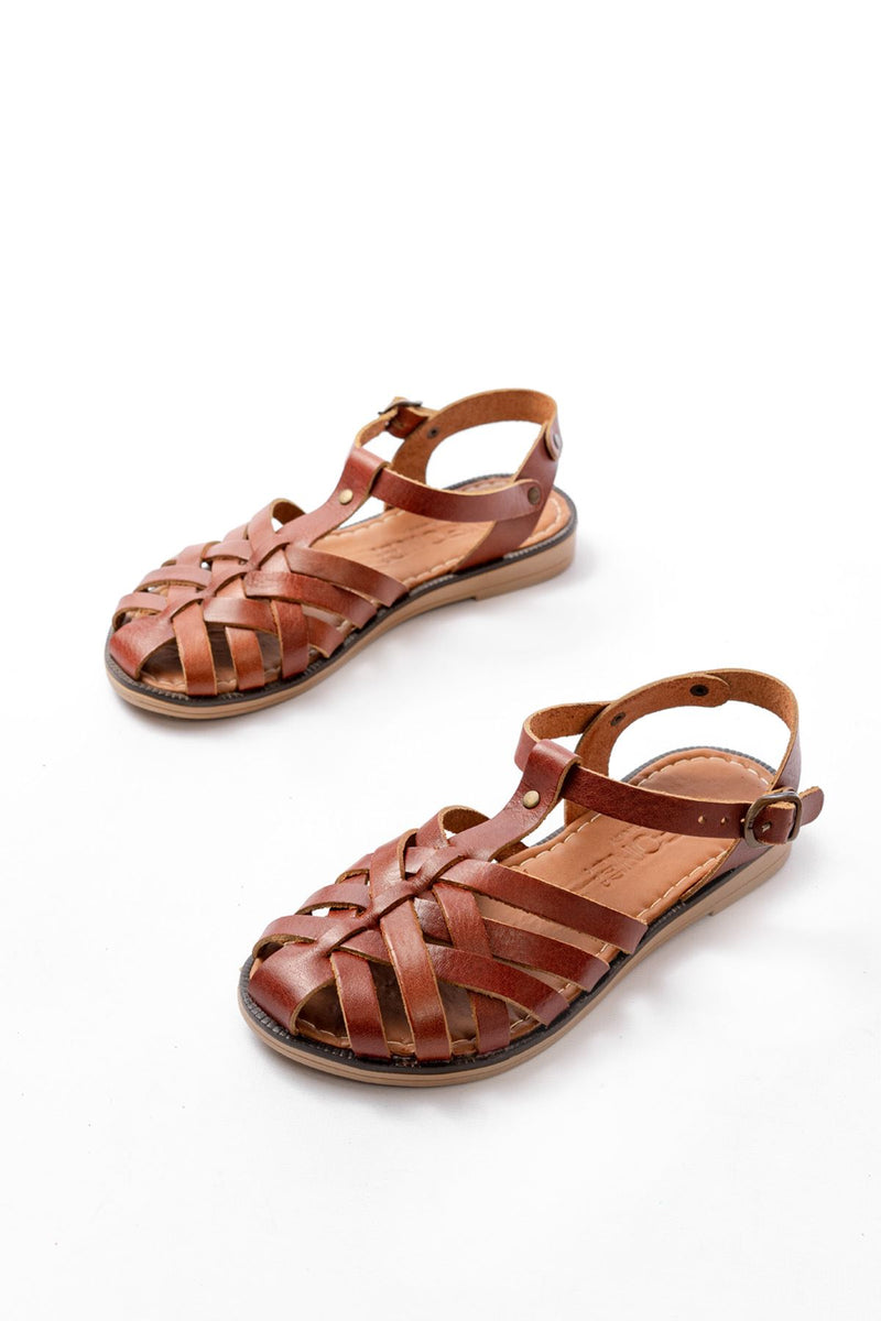 205-02 Sandales orthopédiques femme en cuir véritable marron