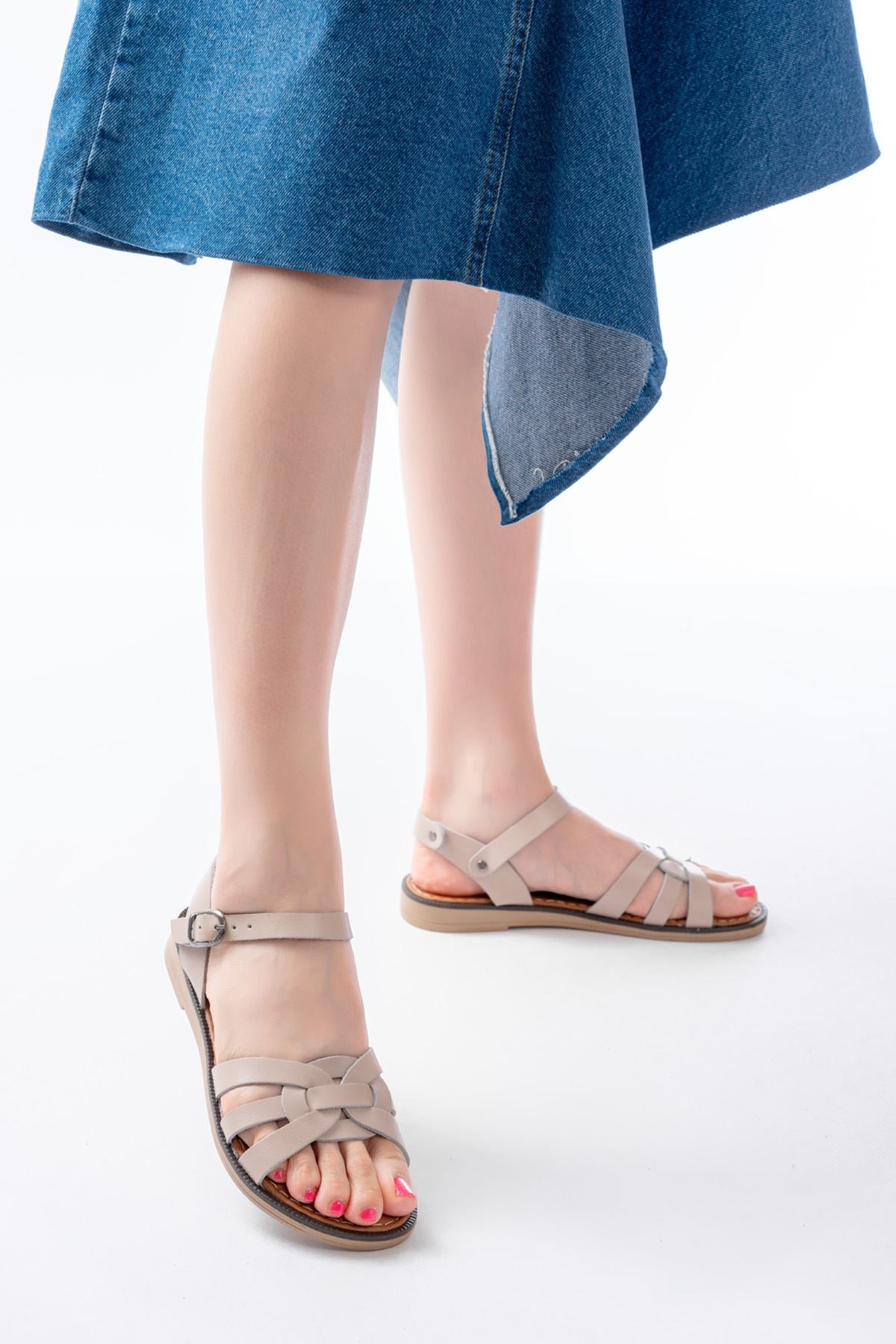 205 - 030hakiki deri ortopedik taban kadin sandalet - Justyol