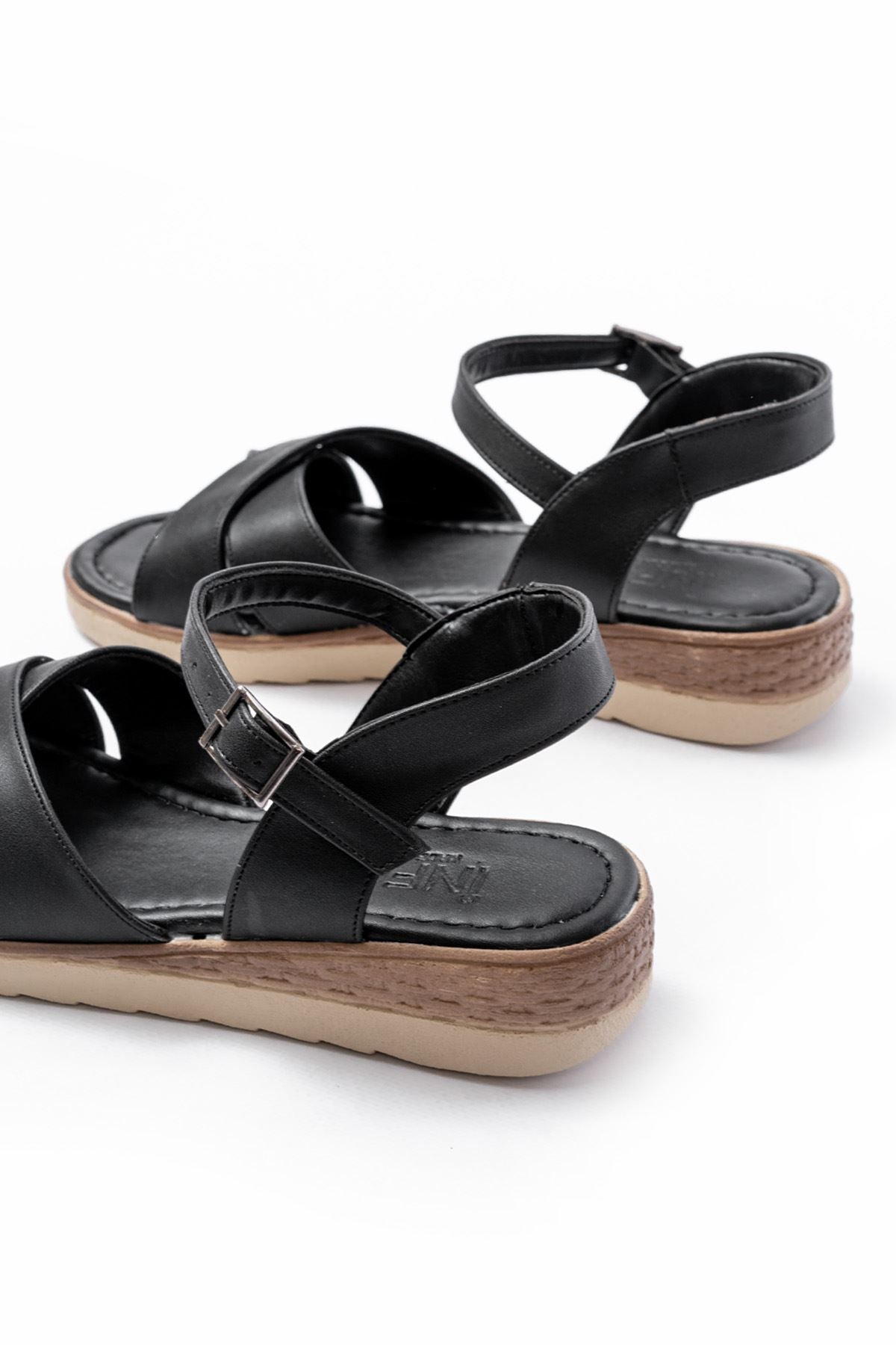 692 - 564ortopedik taban çapraz tokali kadin sandalet - Justyol