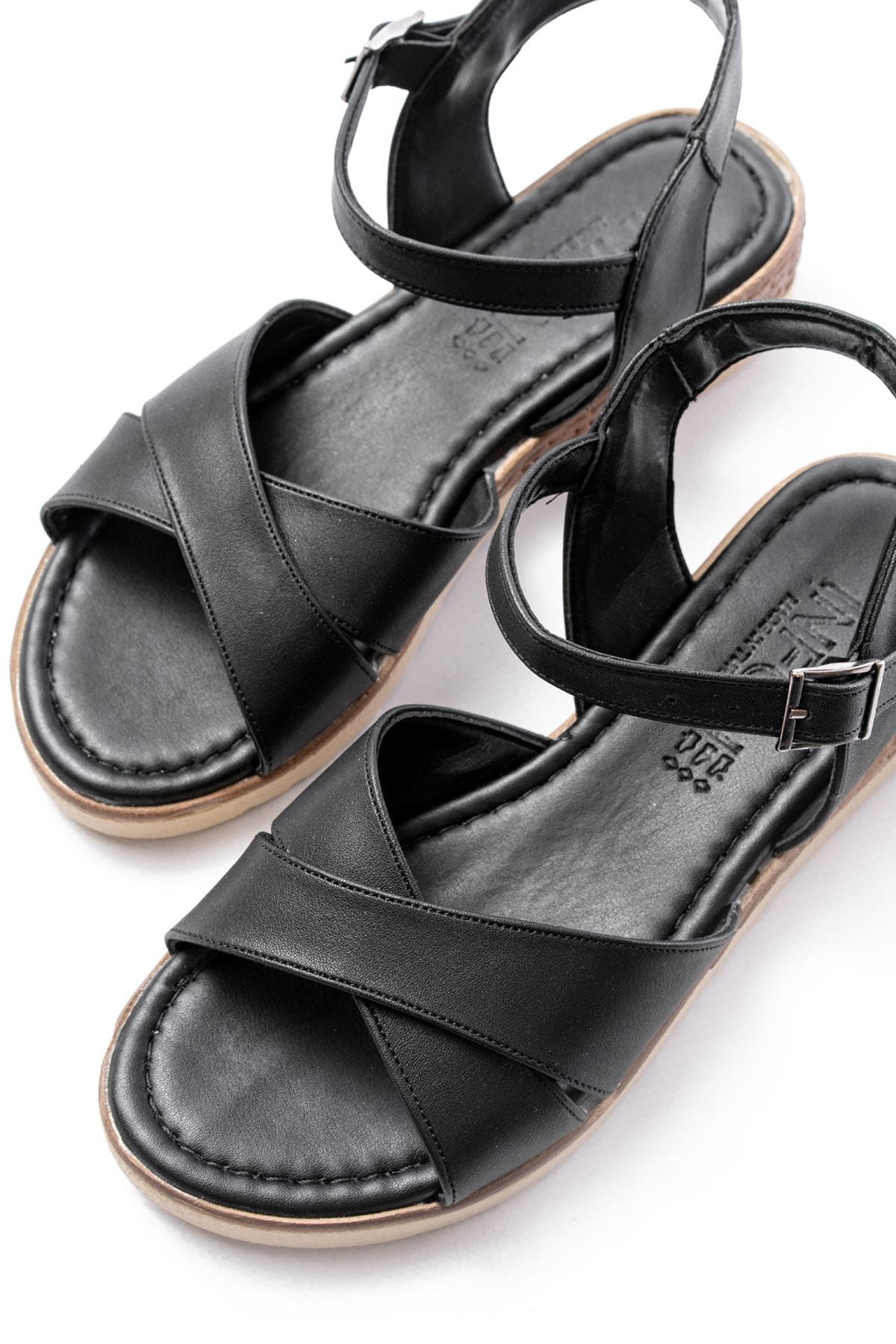 692 - 564ortopedik taban çapraz tokali kadin sandalet - Justyol