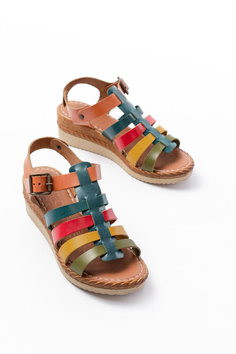 731-204 Sandales femme à talon compensé en cuir véritable