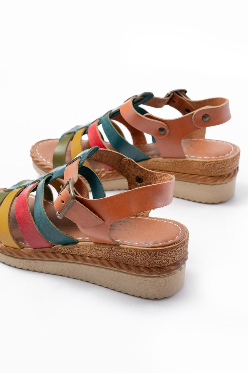 731-204 Sandales femme à talon compensé en cuir véritable