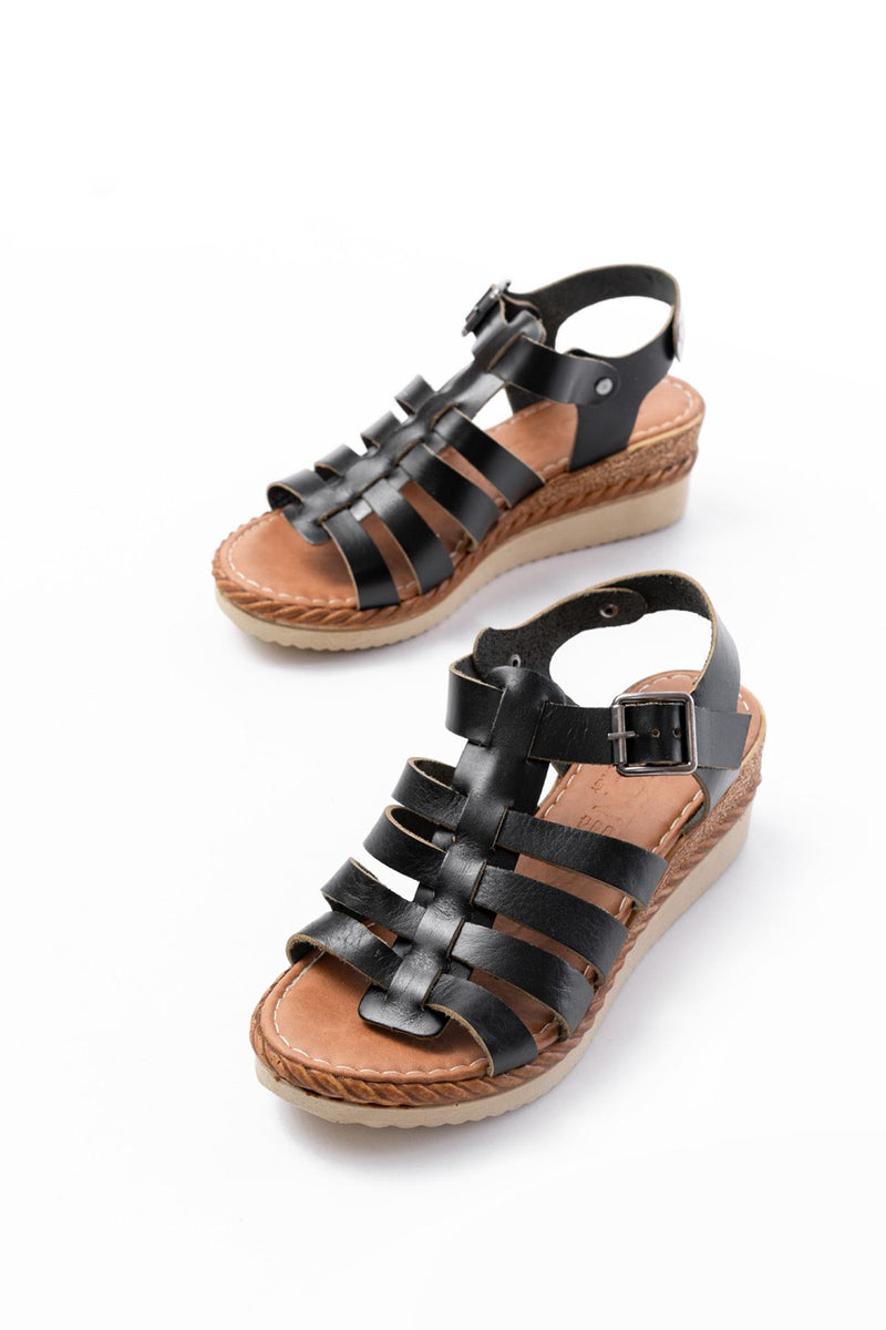 731-204 Sandales femme à talon compensé en cuir véritable