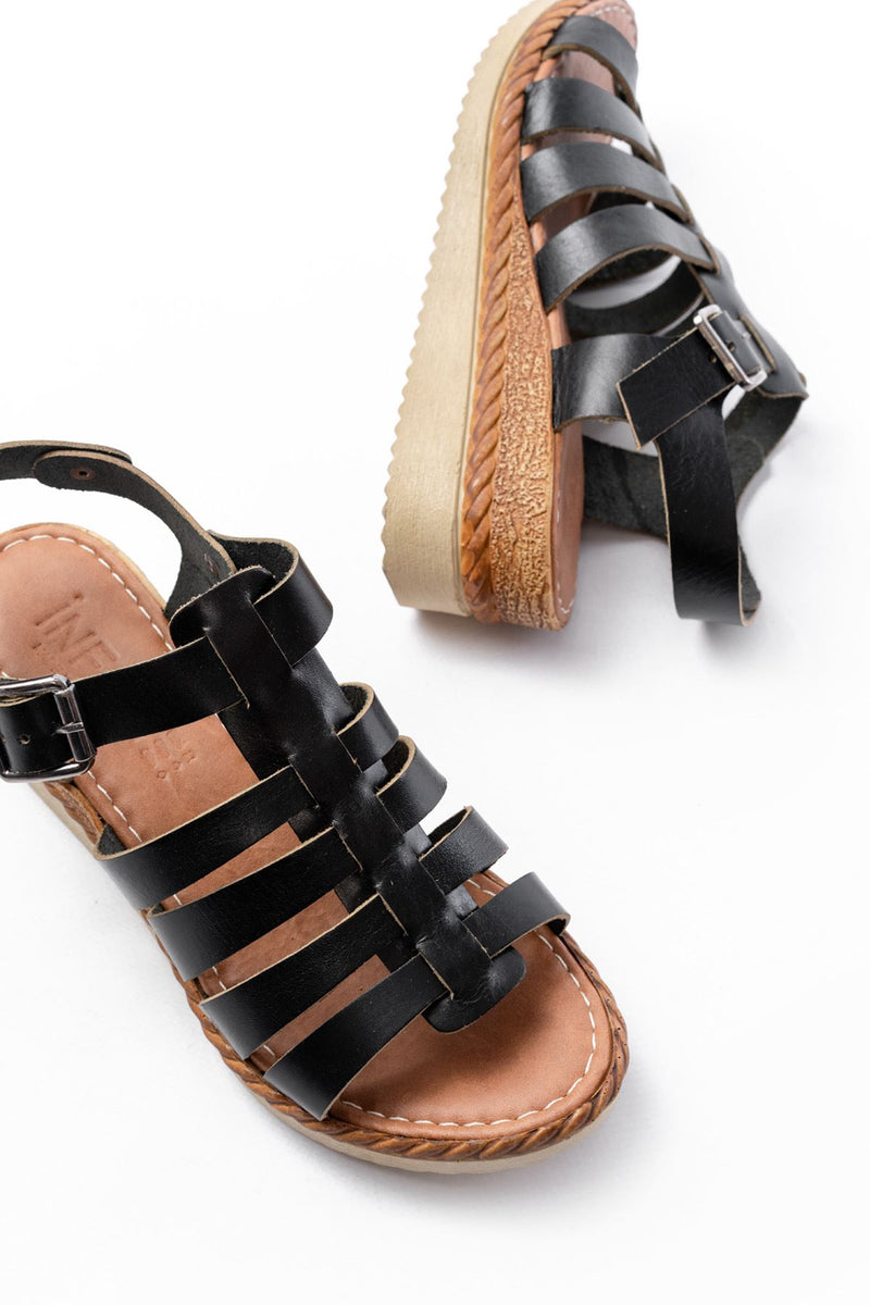 731-204 Sandales femme à talon compensé en cuir véritable