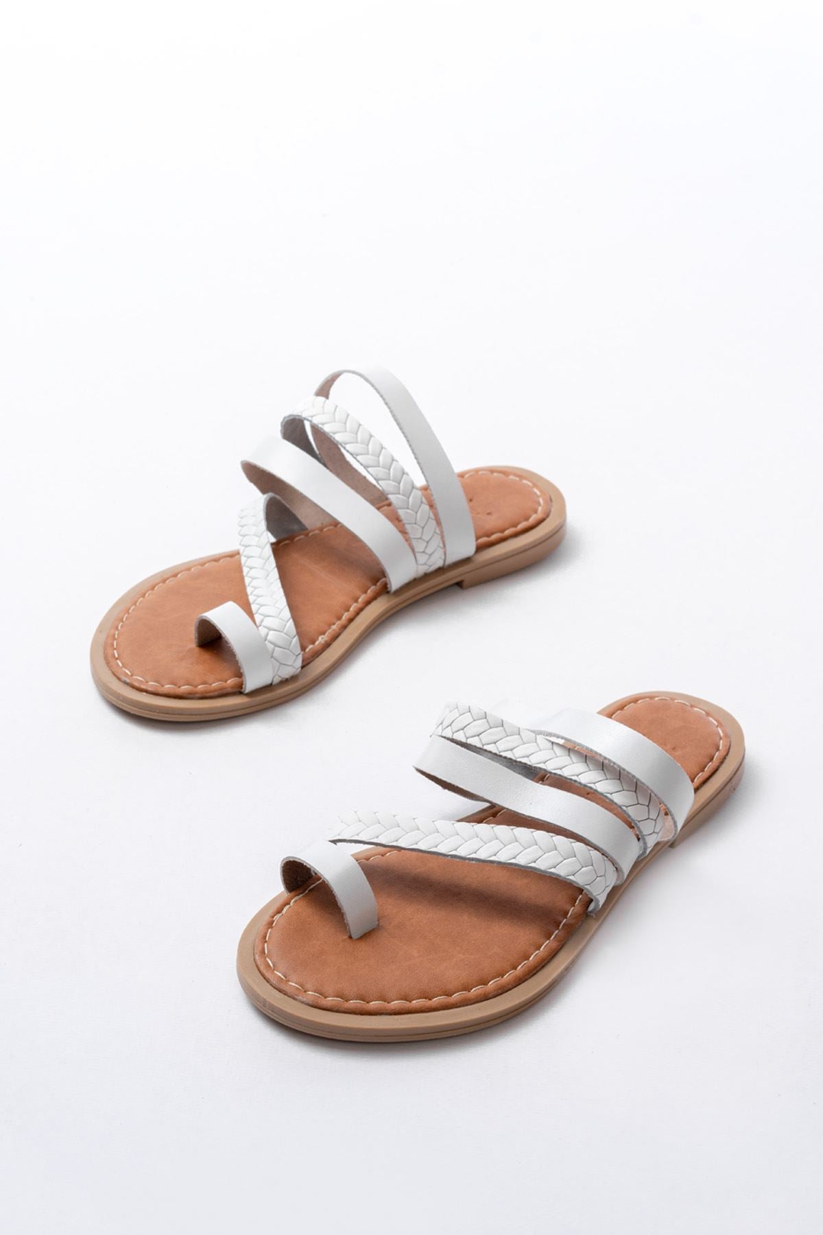 169 - 160örgülü ortopedik taban parmak arasi hakiki deri kadin terlik - Justyol