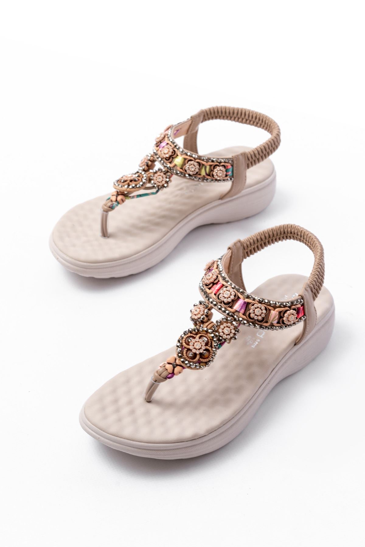 dm - 609taşli arka lastikli parmak arasi kadin sandalet - Justyol