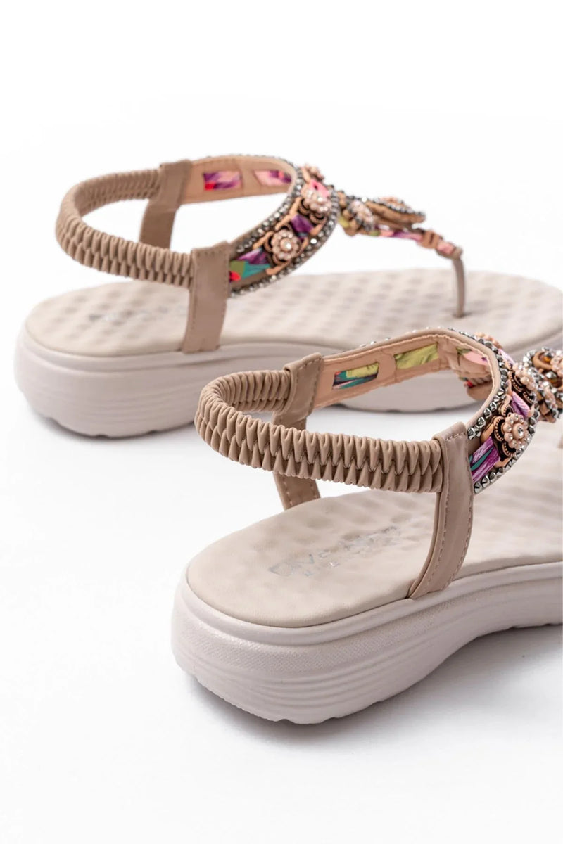 dm-609 Sandales femme à talon avec élastique arrière et détails en pierres