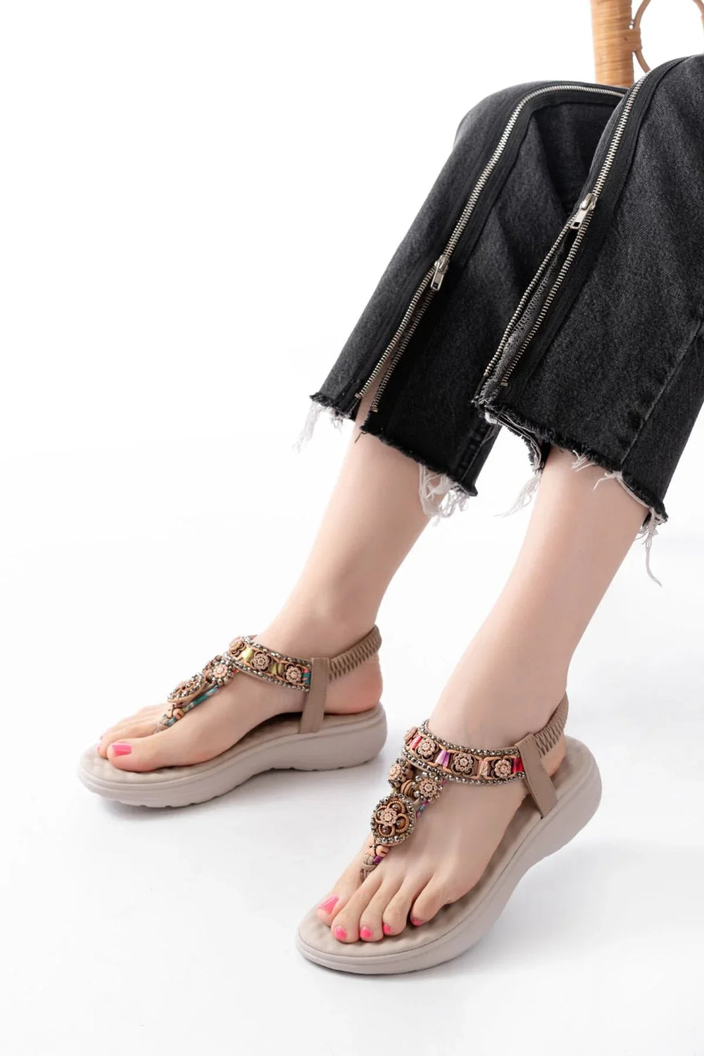 dm-609 Sandales femme à talon avec élastique arrière et détails en pierres