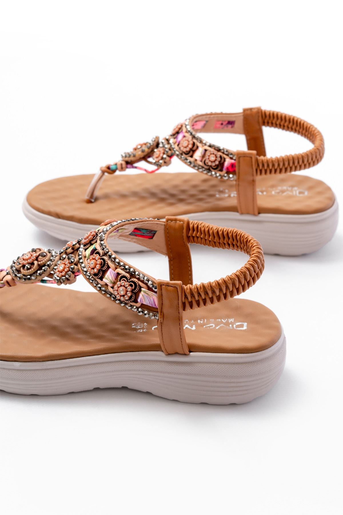 dm - 609taşli arka lastikli parmak arasi kadin sandalet - Justyol