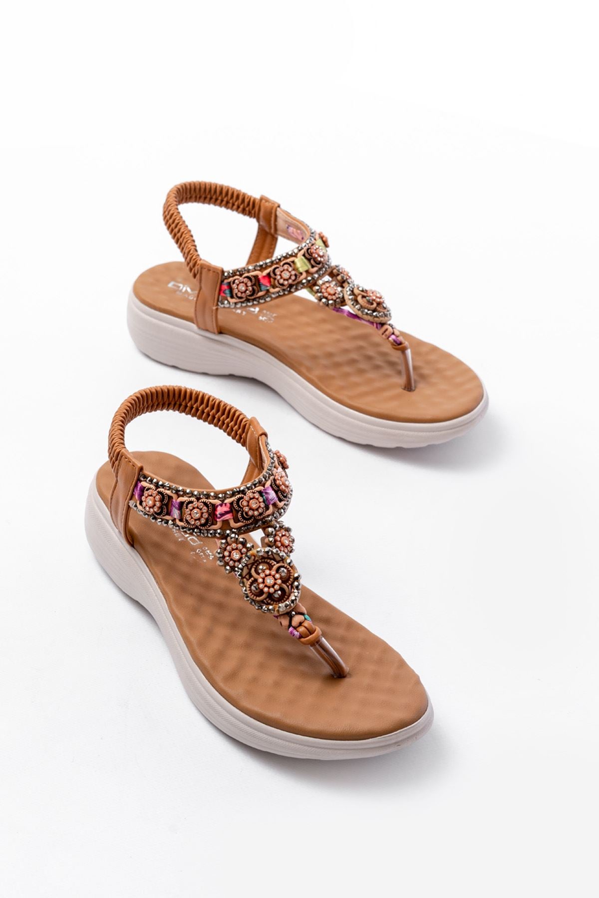 dm - 609taşli arka lastikli parmak arasi kadin sandalet - Justyol