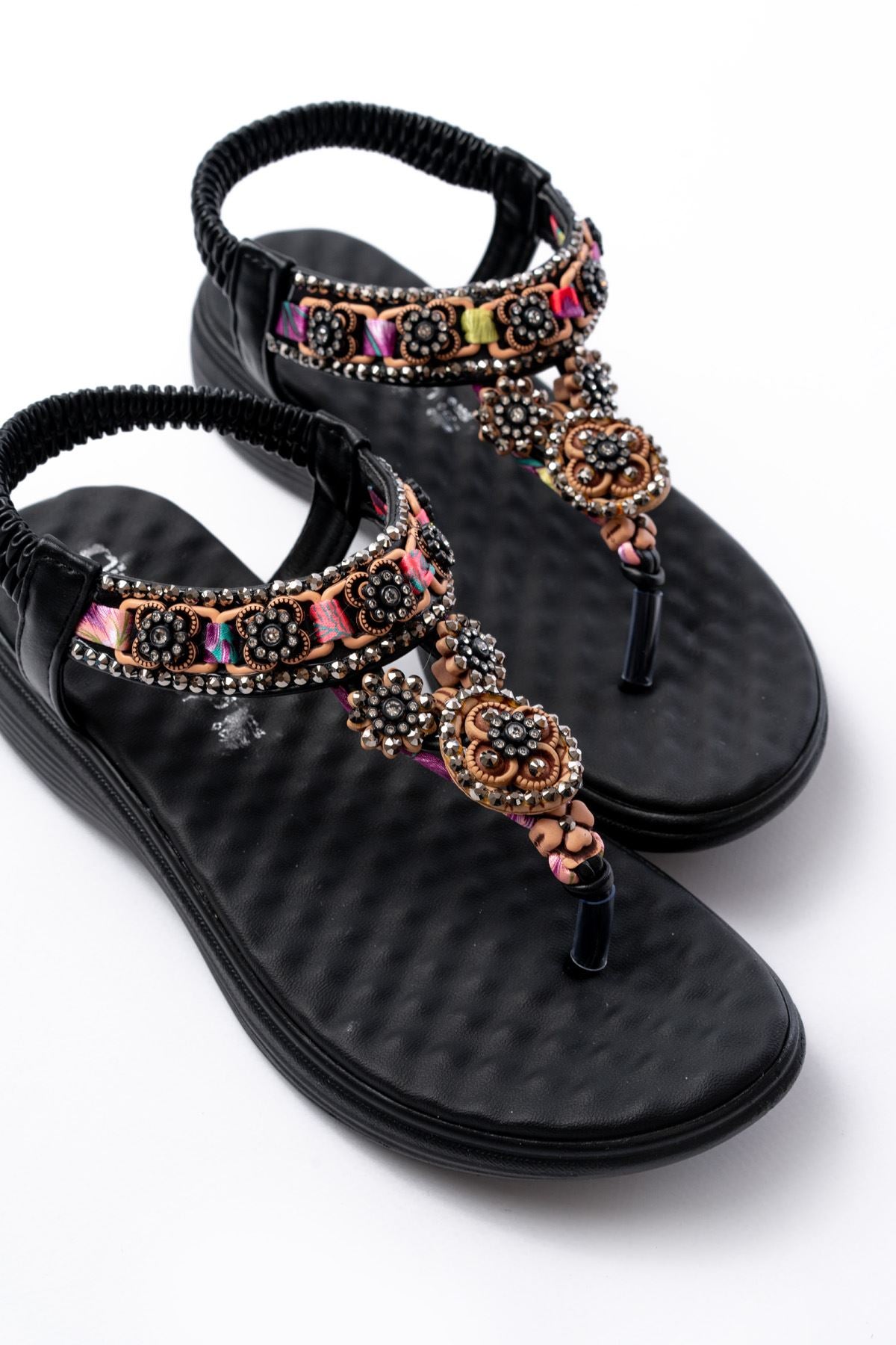 dm - 609taşli arka lastikli parmak arasi kadin sandalet - Justyol