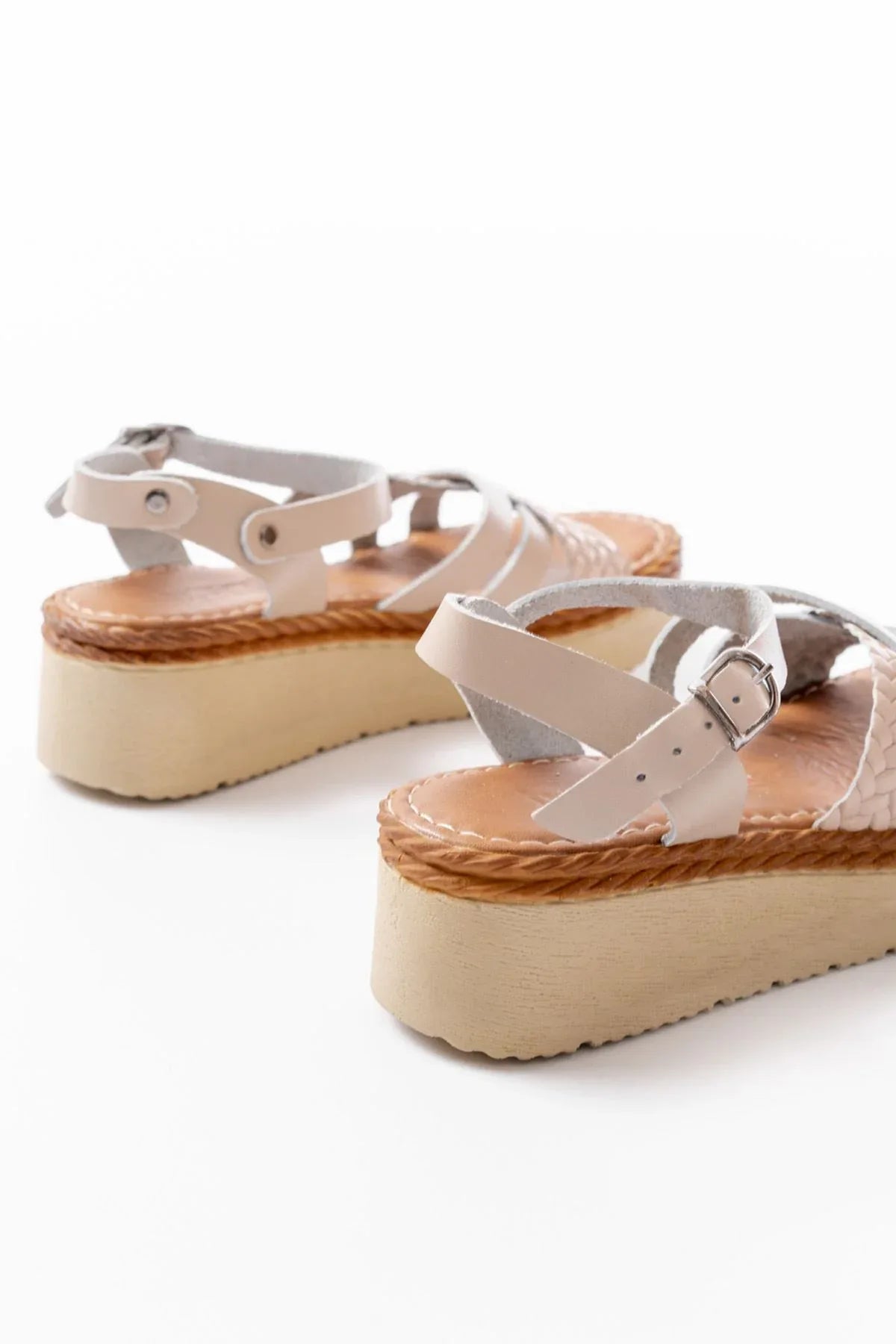 730-138Sandales femme en cuir véritable à semelle orthopédique tressée - Justyol