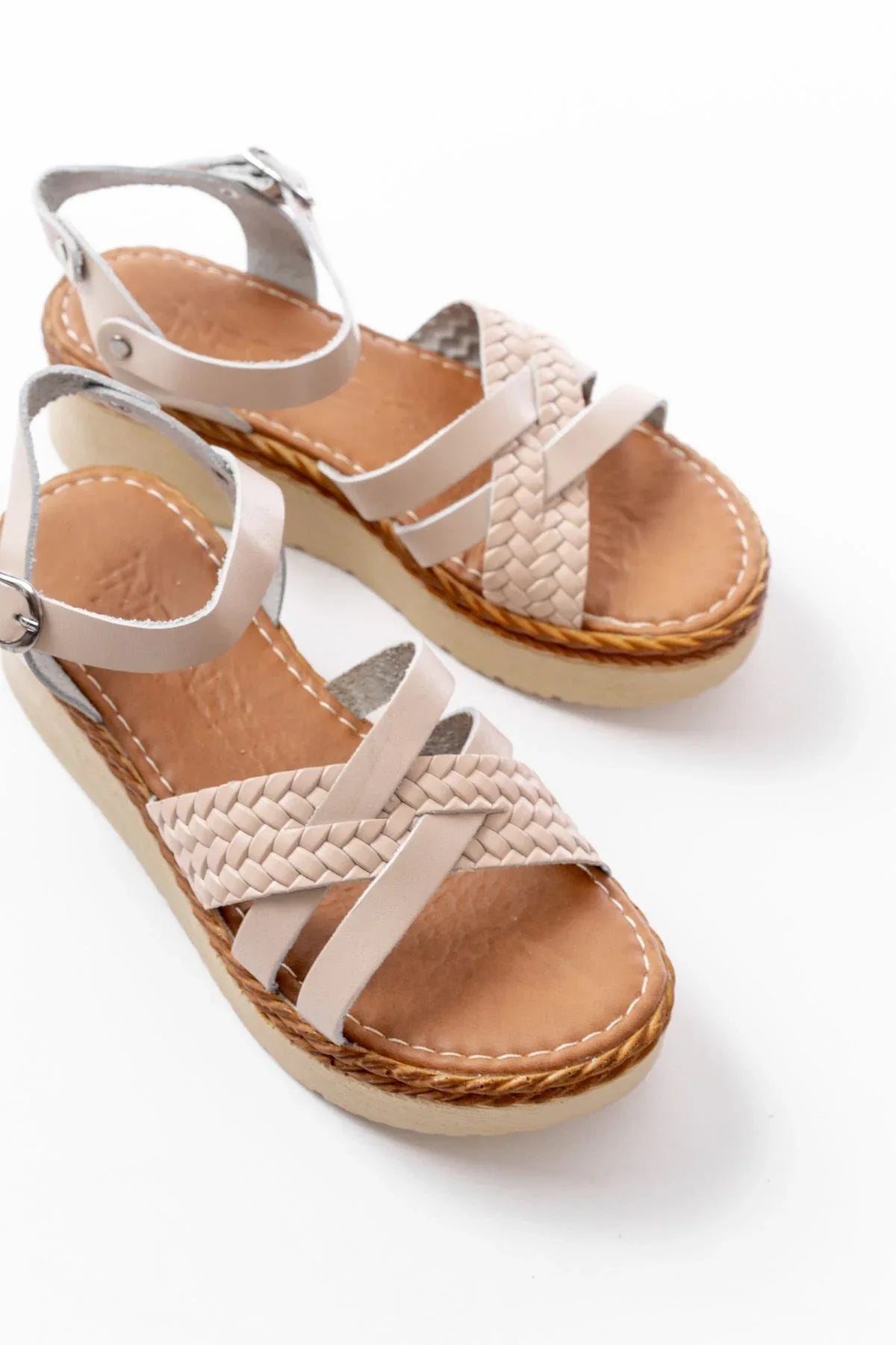 730-138Sandales femme en cuir véritable à semelle orthopédique tressée - Justyol