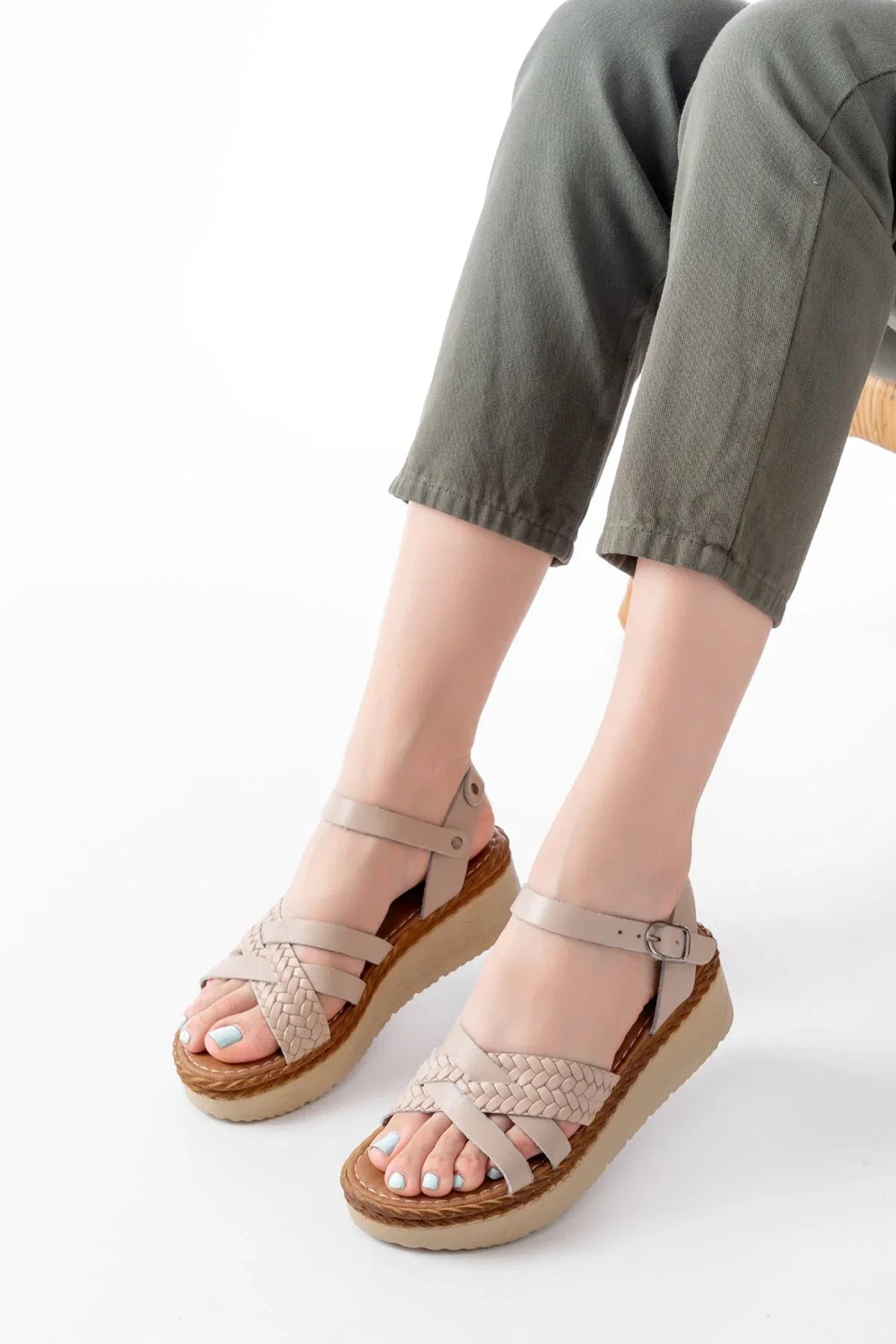 730-138Sandales femme en cuir véritable à semelle orthopédique tressée - Justyol