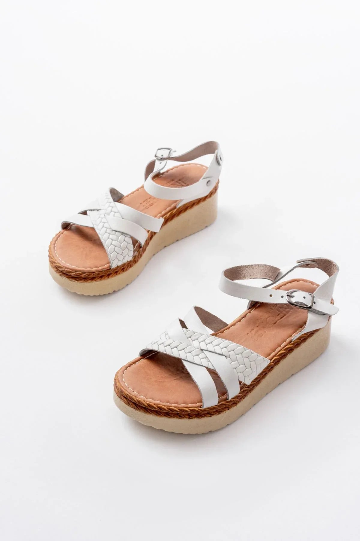 730-138Sandales femme en cuir véritable à semelle orthopédique tressée - Justyol