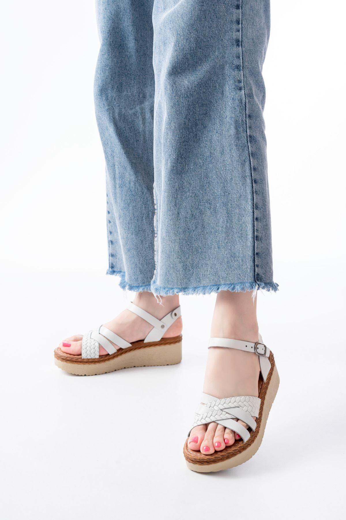 730-138Sandales femme en cuir véritable à semelle orthopédique tressée - Justyol