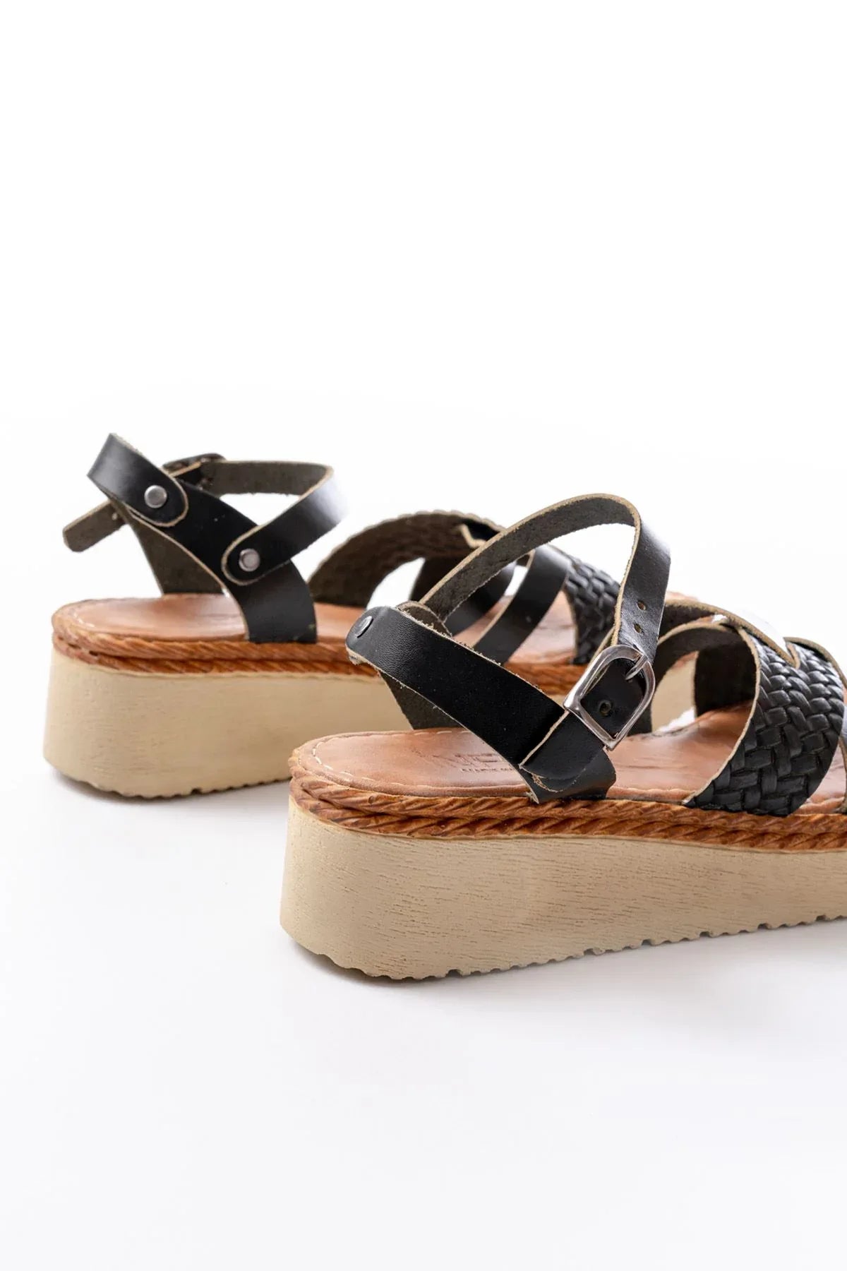 730-138Sandales femme en cuir véritable à semelle orthopédique tressée - Justyol