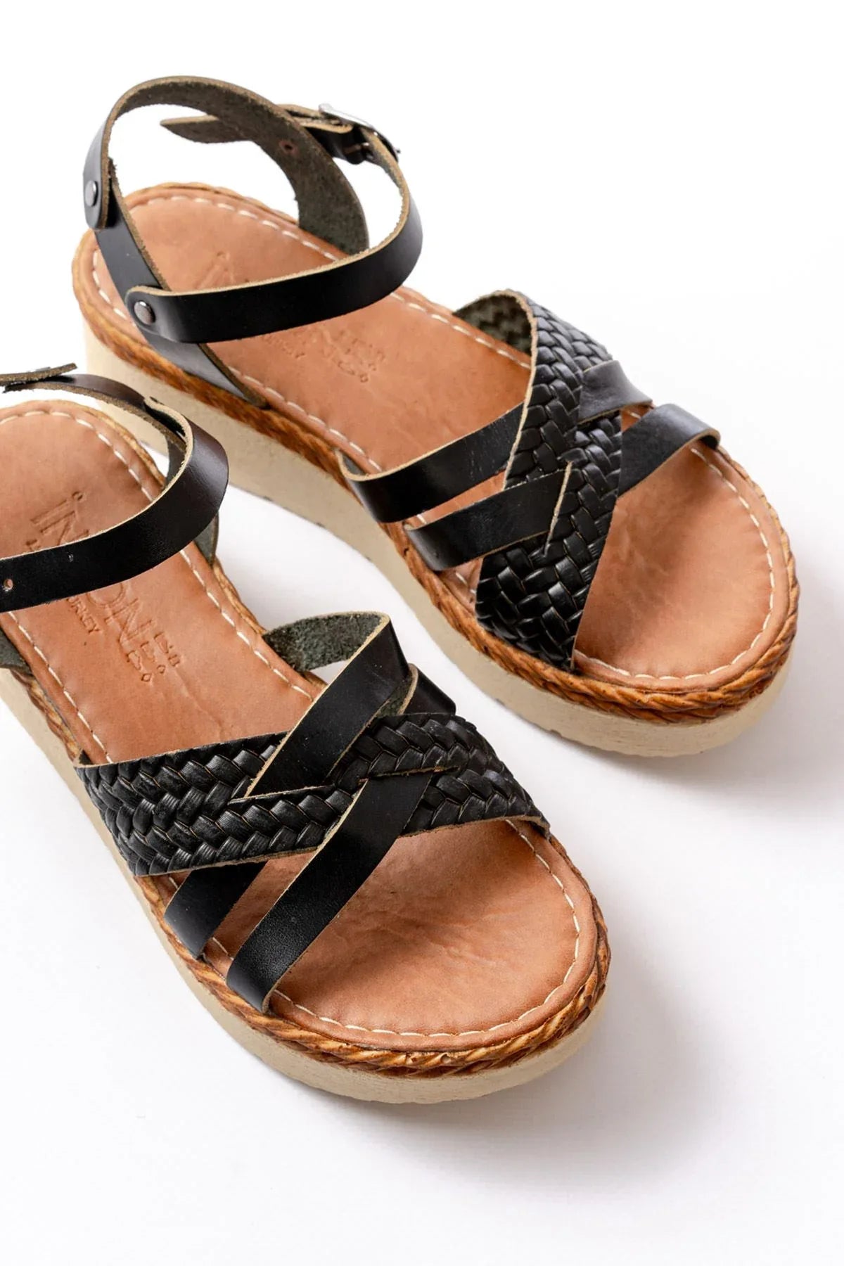 730-138Sandales femme en cuir véritable à semelle orthopédique tressée - Justyol