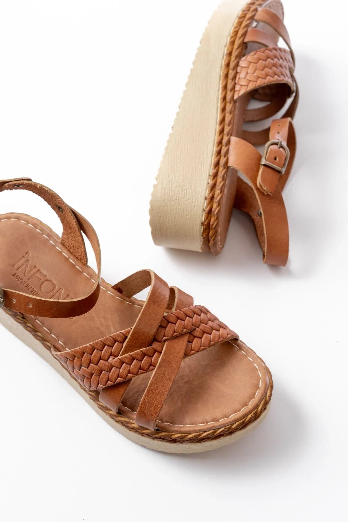 730-138Sandales femme en cuir véritable à semelle orthopédique tressée - Justyol