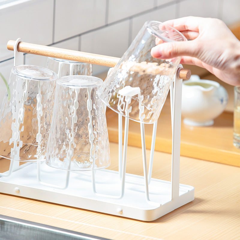 Égouttoir à Tasses et Verres avec Manche en Bois - Support de Séchage Design pour Cuisine - INOKHA