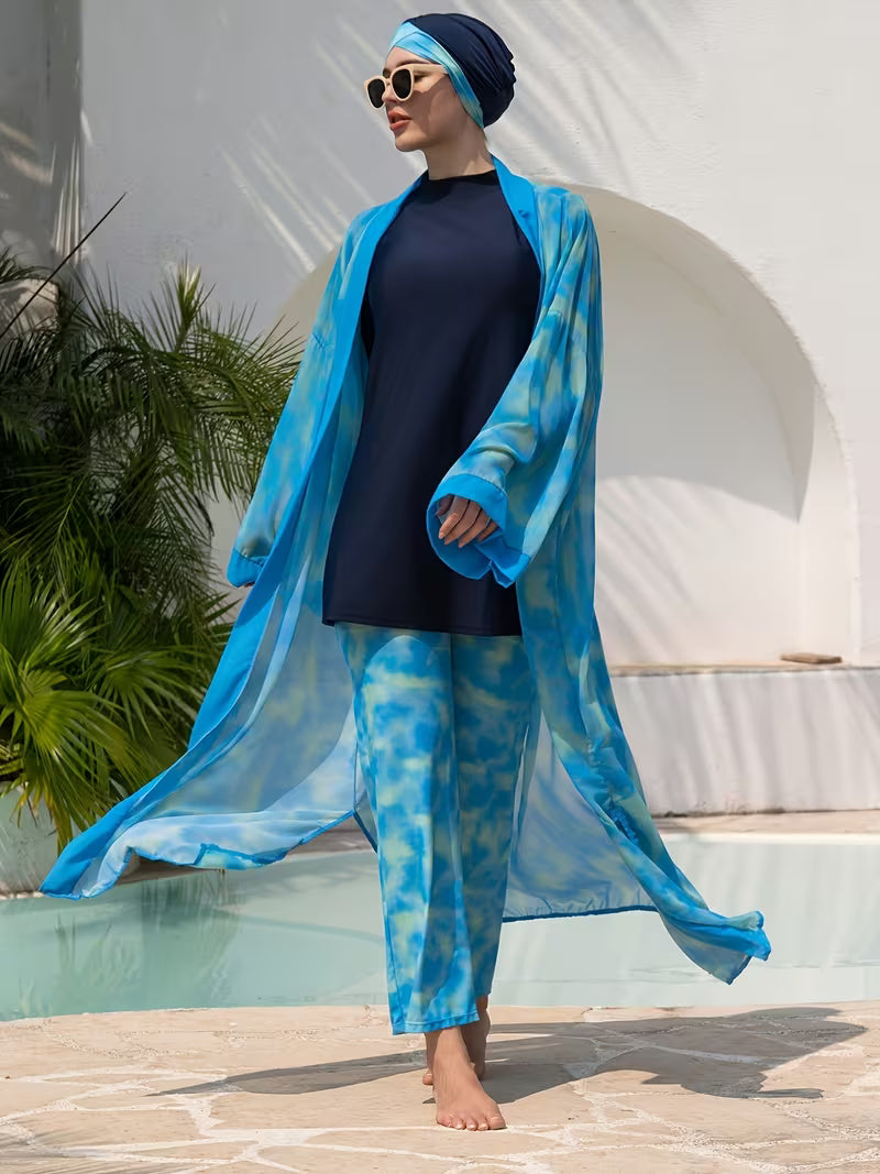 Ensemble Plage Femme 4 Pièces en Polyester – Maillot, Pantalon & Kimono