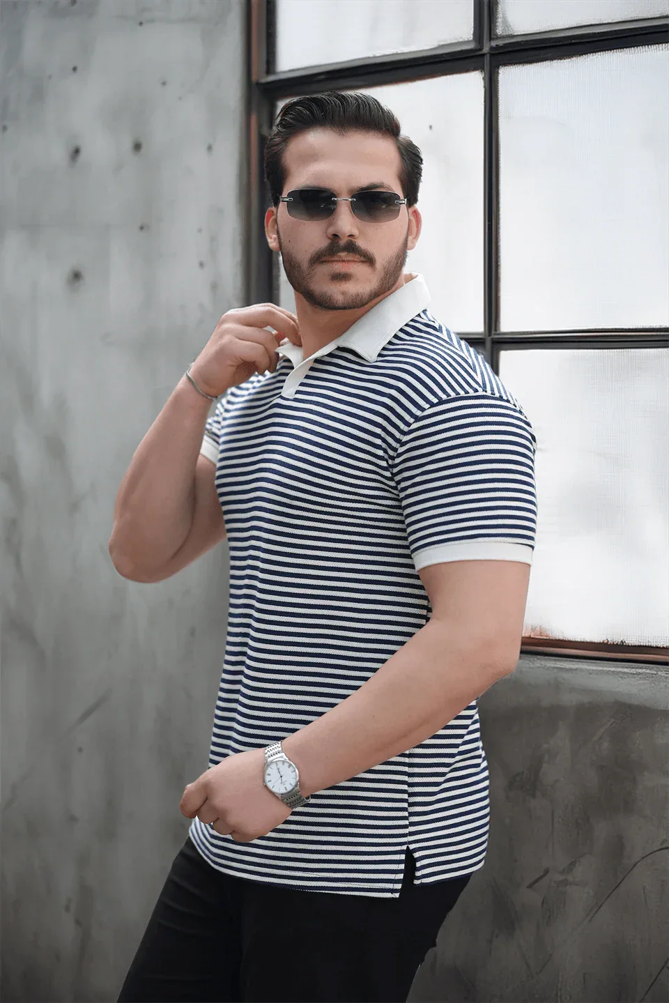 polo homme à rayures tricotées confortable - Justyol