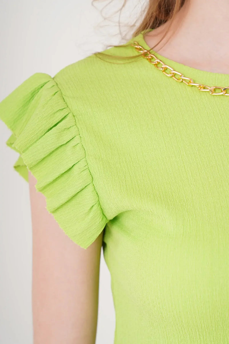 0430 Top en maille à manches volantes pour femme