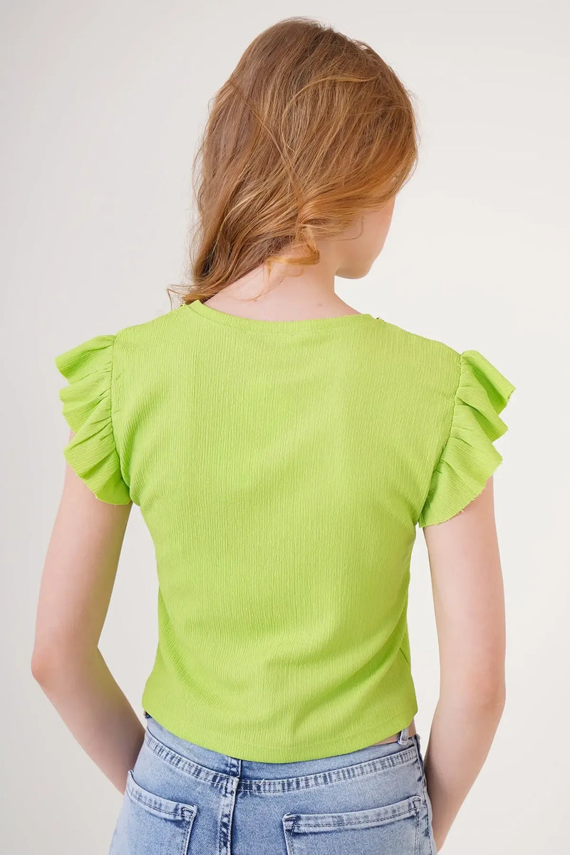 0430 Top en maille à manches volantes pour femme