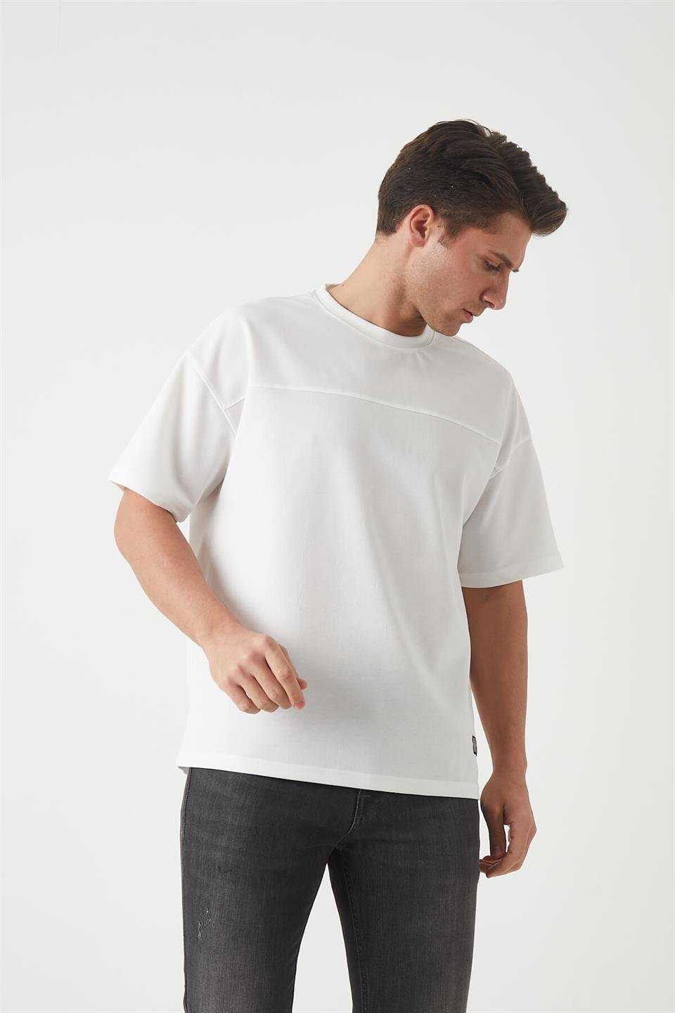 panel detayli basic oversize erkek t-shirt - Justyol